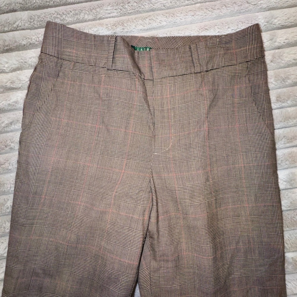 Ralph Lauren LRL Women's 4 Houndstooth Wide Leg Pants‎ Brown Red Wool Equestrian - Picture 6 of 13